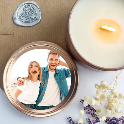 25th Birthday Rose Gold Tin Candle | Woodwick Candle |  Personalised Photo Candle Gift