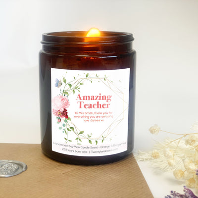 Amazing Teacher Candle Gift Botanical Rose Border | Woodwick candle gift | twentytwokisses