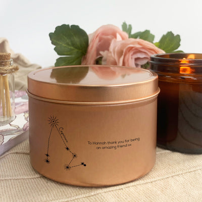 Capricorn Zodiac Rose Gold Tin Candle | Woodwick Candle | Candle Gift