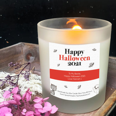 Happy Halloween Gift Frosted Candle Jar | Woodwick Candle | Personalised Candle Gift