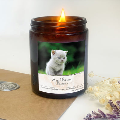 Cat Lover Candle Gift | Woodwick Candle |  Personalised Photo Candle Gift