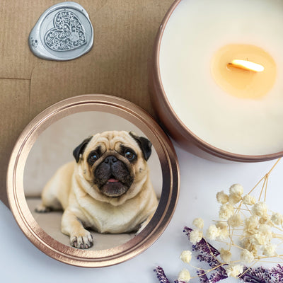 Dog Lovers Rose Gold Tin Candle Gift | Woodwick Candle |  Custom Photo Candle Gift