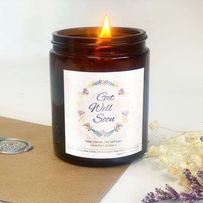 Personalised Get Well Soon Candle Gift | Woodwick Candle | Design - Floral Wreath
