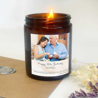 50th Birthday Candle Gift | Woodwick Candle |  Personalised Photo Candle Gift