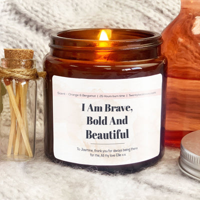 Affirmation Candle Gift | Woodwick Candle | I am bold, brave and beautiful 