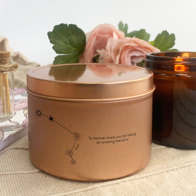 Aries Zodiac Rose Gold Tin Candle | Woodwick Candle | Candle Gift