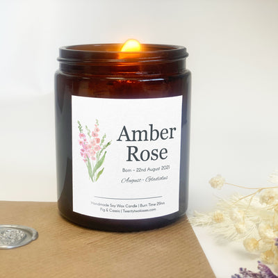Birth Flower Gift New Baby Gift August | Woodwick Candle | Candle Gift