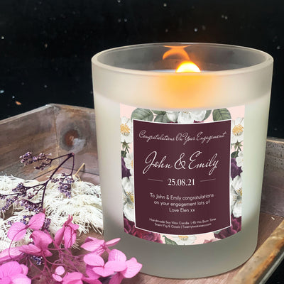 Floral Engagement Candle Gift | Woodwick Candle | Personalised Candle Gift