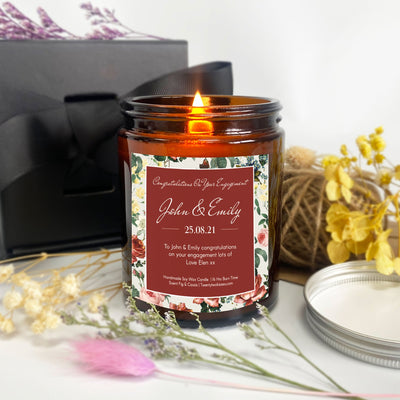 Floral Engagement Gift Candle | Woodwick Candle | Personalised Candle Gift
