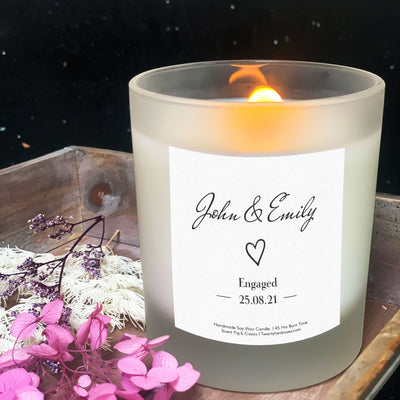 Frosted Engagement Candle Gift | Woodwick Candle | Personalised Candle Gift