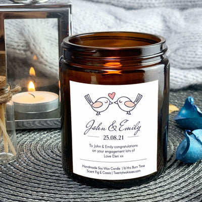 Lovebirds Personalised Candle Gift | Woodwick Candle | Personalised Candle Gift