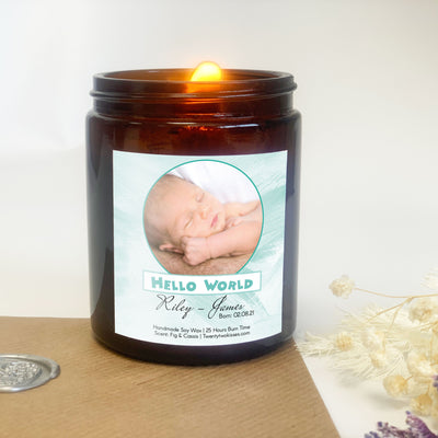 New baby Boy Photo Gift | Woodwick Candle | Candle Gift