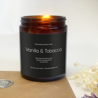 Personalised Black Thank You Candle Gift - Vanilla & Tobacco | Woodwick candle gift | twentytwokisses