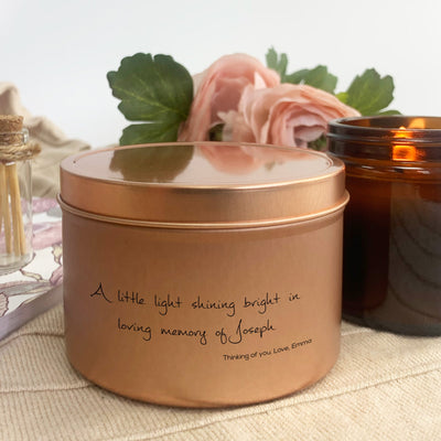In Loving Memory Rose Gold Tin Candle | Woodwick Candle | A little light shining bright in memory of someone special