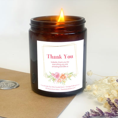 Thank you Candle Rose Border | Woodwick candle gift | twentytwokisses