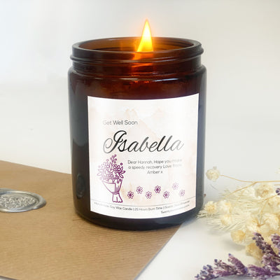 Personalised Get Well Soon Candle Gift | Woodwick Candle | Design - Floral Bouquet 