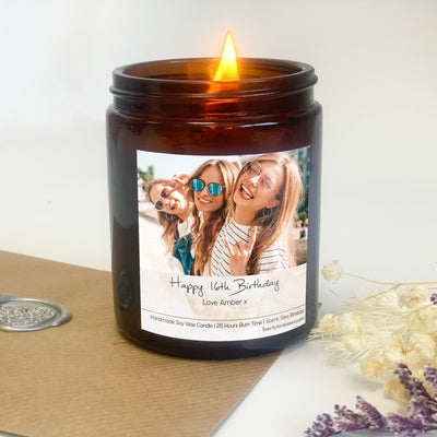 16th Birthday Candle Gift | Woodwick Candle |  Personalised Photo Candle Gift