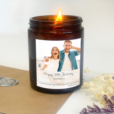 25th Birthday Candle Gift | Woodwick Candle |  Personalised Photo Candle Gift