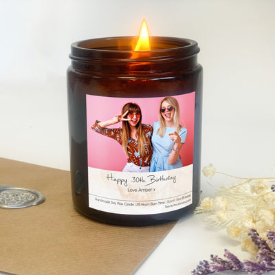 30th Birthday Candle Gift | Woodwick Candle |  Personalised Photo Candle Gift