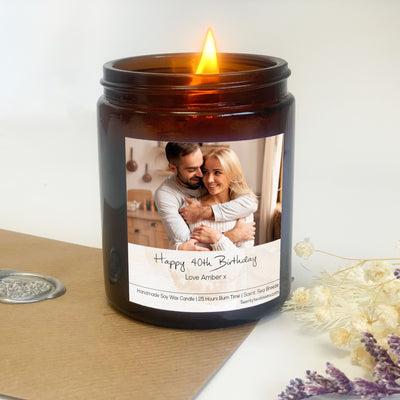 40th Birthday Candle Gift | Woodwick Candle |  Personalised Photo Candle Gift