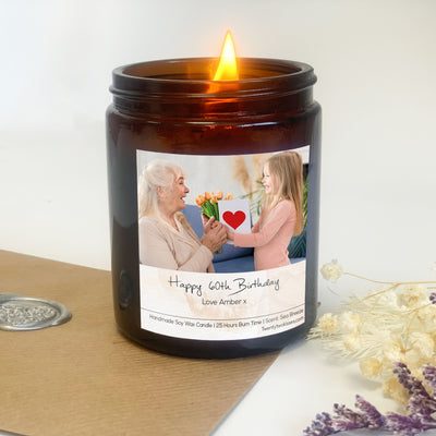 60th Birthday Candle Gift | Woodwick Candle |  Personalised Photo Candle Gift